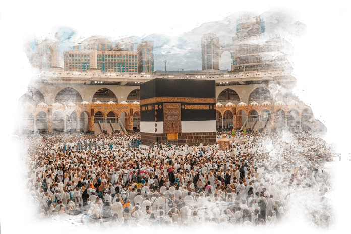 Aerial view of the Kaaba surrounded by pilgrims